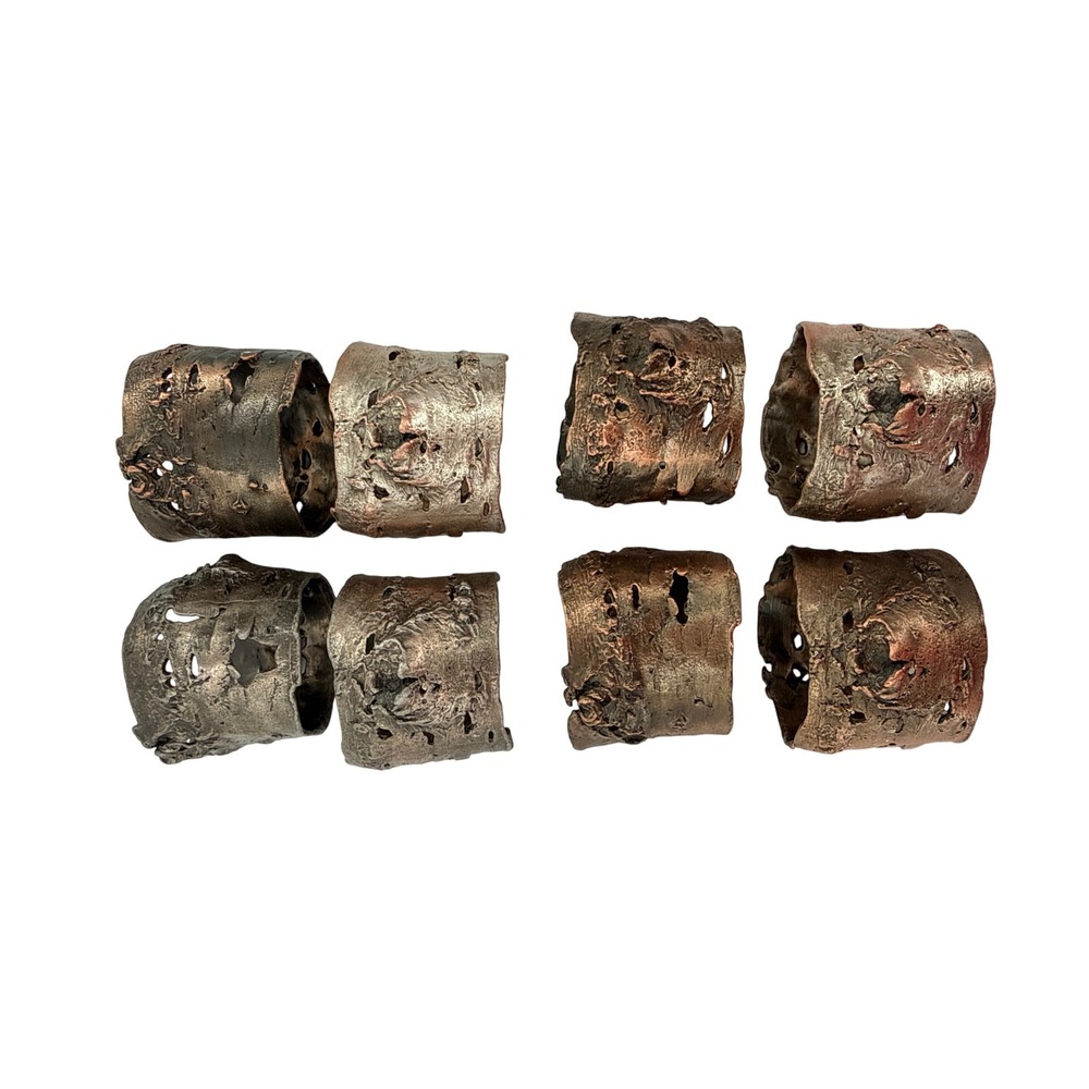 Michael Michaud Table Art Napkin Rings Birch Bark Texture Set of 8 Pewter